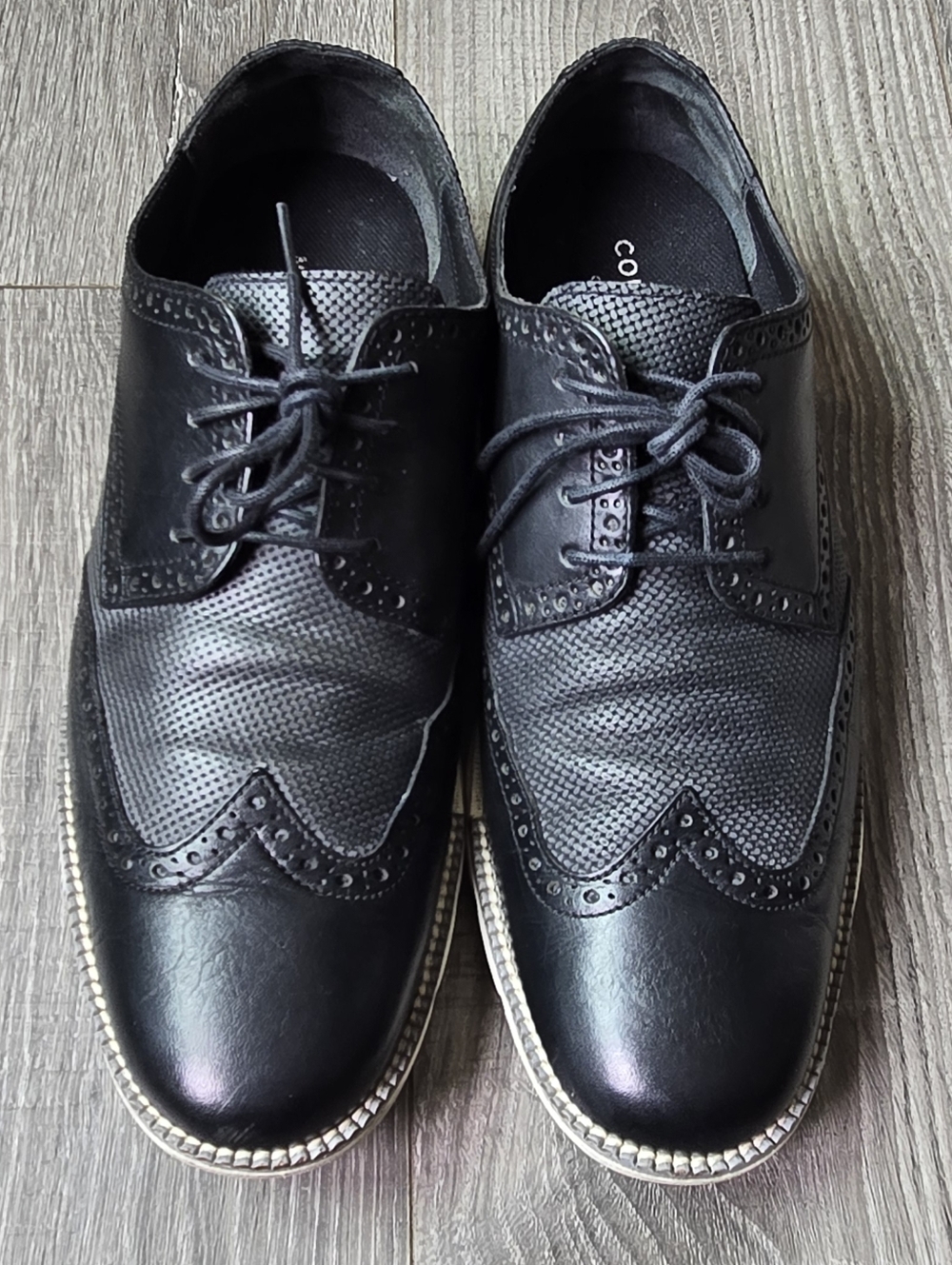 Cole Haan Grand OS Wingtip Oxford Black Gray Size 10M Hybrid Casual Dress Shoes.